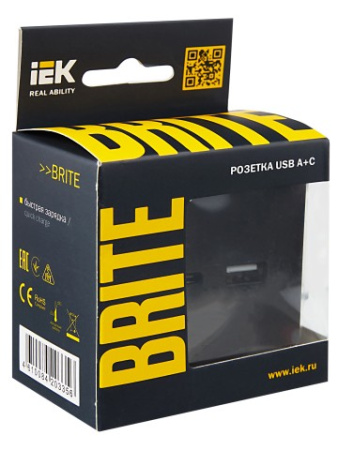 BRITE Розетка USB A+C 18Вт РЮ11-1-БрЧ черный IEK