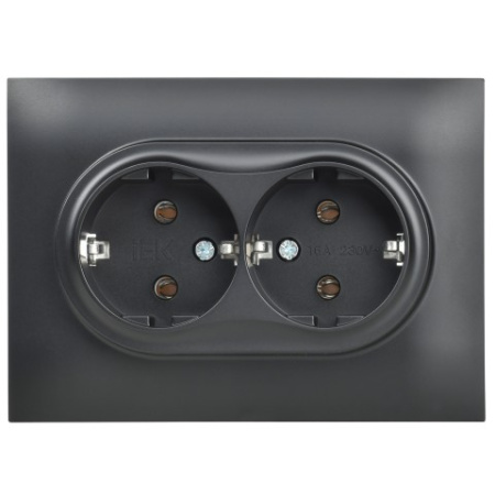 SKANDY Розетка 2-местная с заземлением без защитных шторок 16А в сборе SK-R08Bl черный IEK