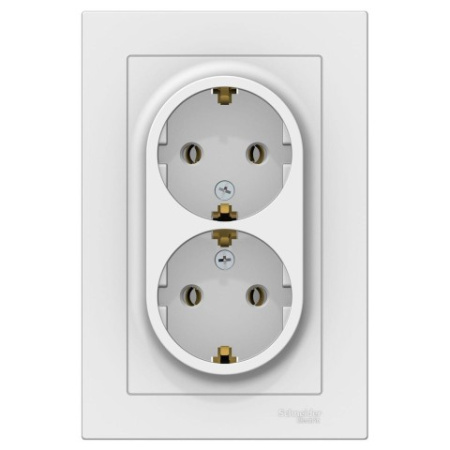 Розетка двойная с заземлением без шторок с рамкой Schneider Electric AtlasDesign ATN000124 Белый фото в интернет-магазине БелЭлектрикМонтаж
