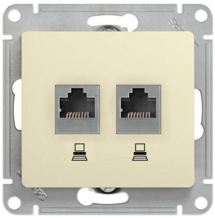 Розетка двойная компьютерная RJ45+RJ45 кат.5E Schneider Electric Glossa GSL000285KK Бежевый фото в интернет-магазине БелЭлектрикМонтаж
