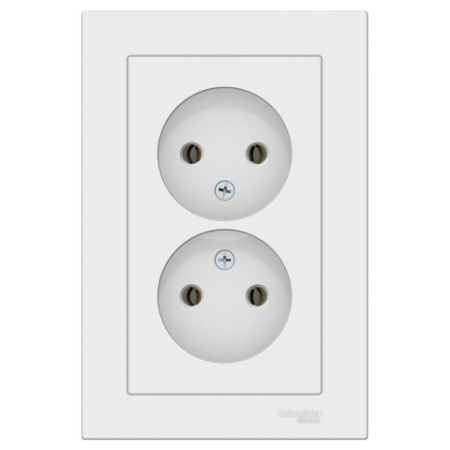 Розетка двойная без заземления с рамкой Schneider Electric AtlasDesign ATN000120 Белый фото в интернет-магазине БелЭлектрикМонтаж