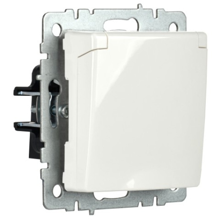 BRITE Розетка 1-местная с заземлением с защитными шторками и крышкой 16А IP20 РСбш10-3-БрБ белый IEK