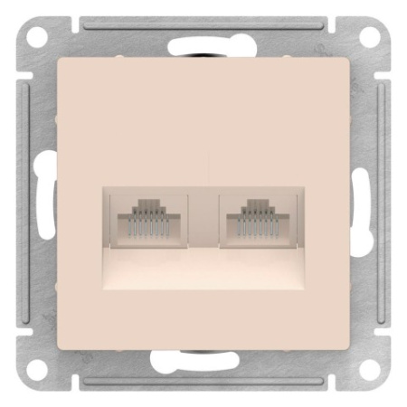 Розетка двойная компьютерная RJ45+RJ45 Schneider Electric AtlasDesign ATN000285 Бежевый фото в интернет-магазине БелЭлектрикМонтаж
