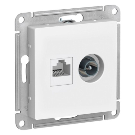 Розетка двойная TV+RJ45 Schneider Electric AtlasDesign ATN000189 Белый фото в интернет-магазине БелЭлектрикМонтаж