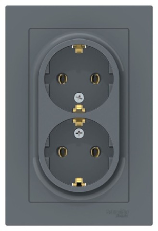 Розетка двойная с заземлением без шторок с рамкой Schneider Electric AtlasDesign ATN000724 Грифель
