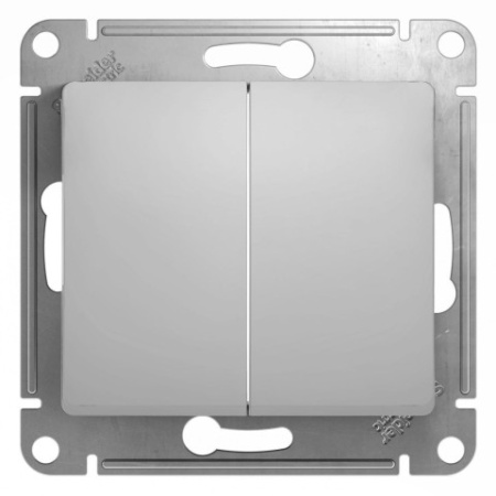 Выключатель  2-клавишный Schneider Electric Glossa GSL000351 Алюминий фото в интернет-магазине БелЭлектрикМонтаж