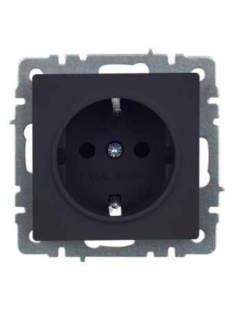 BRITE Розетка 1-местная с заземлением с защитными шторками 16А РС14-1-0-БрГ графит IEK фото в интернет-магазине БелЭлектрикМонтаж