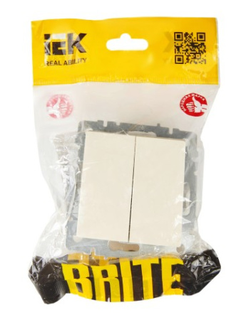 BRITE Выключатель 2-клавишный проходной 10А ВС10-2-6-БрКр бежевый IEK фото в интернет-магазине БелЭлектрикМонтаж