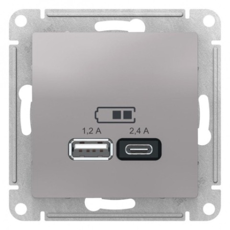 ATLASDESIGN USB РОЗЕТКА A+С, 5В/2,4А, 2х5В/1,2А, механизм, АЛЮМИНИЙ фото в интернет-магазине БелЭлектрикМонтаж