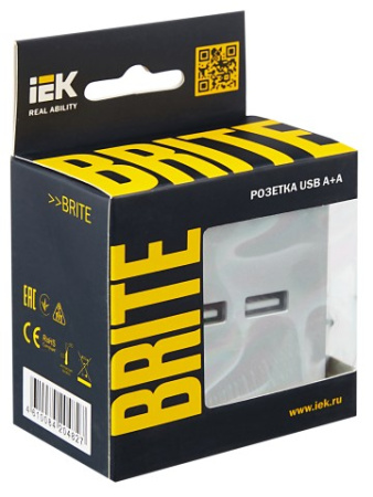 BRITE Розетка USB A+A 5В 3,1А РЮ10-1-БрА алюминий IEK