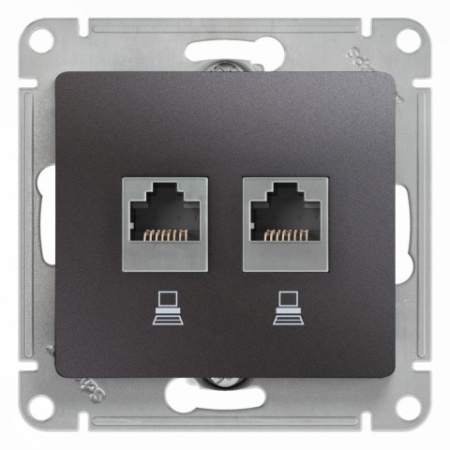GLOSSA РОЗЕТКА двойная компьютерная RJ45+RJ45, кат.5E, механизм, ГРАФИТ фото в интернет-магазине БелЭлектрикМонтаж