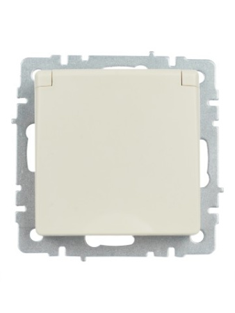 BRITE Розетка 1-местная с заземлением с защитными шторками и крышкой 16А IP44 РСбш10-3-44-БрКр бежевый IEK