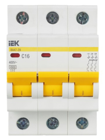 ВА47-29 3Р 16А 4,5кА х-ка С ИЭК автоматический выключатель ВА47-29 3Р 16А 4,5кА х-ка С ИЭК автоматический выключатель