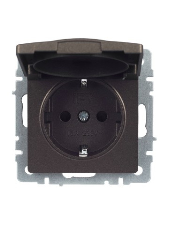 BRITE Розетка 1-местная с заземлением с защитными шторками и крышкой 16А IP20 РСбш10-3-БрТБ темная бронза IEK фото в интернет-магазине БелЭлектрикМонтаж