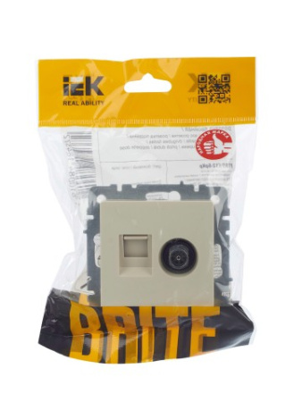 BRITE Розетка двойная TV+RJ45 кат.5E РТВ/РК12-БрКр бежевый IEK фото в интернет-магазине БелЭлектрикМонтаж