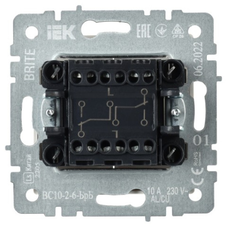 BRITE Выключатель 2-клавишный проходной 10А ВС10-2-6-БрБ белый IEK фото в интернет-магазине БелЭлектрикМонтаж