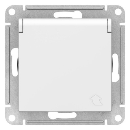 Розетка с заземлением со шторками с крышкой Schneider Electric AtlasDesign ATN000146 Белый фото в интернет-магазине БелЭлектрикМонтаж
